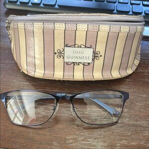 Lulu Guinness L200 NAV rectangular blue eyeglasses w/gold accent w/Striped Case